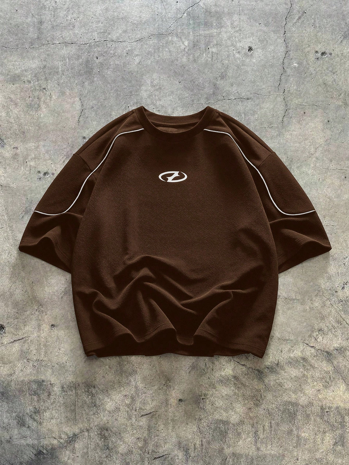 Oversized Contrast Panel T-Shirt - Brown