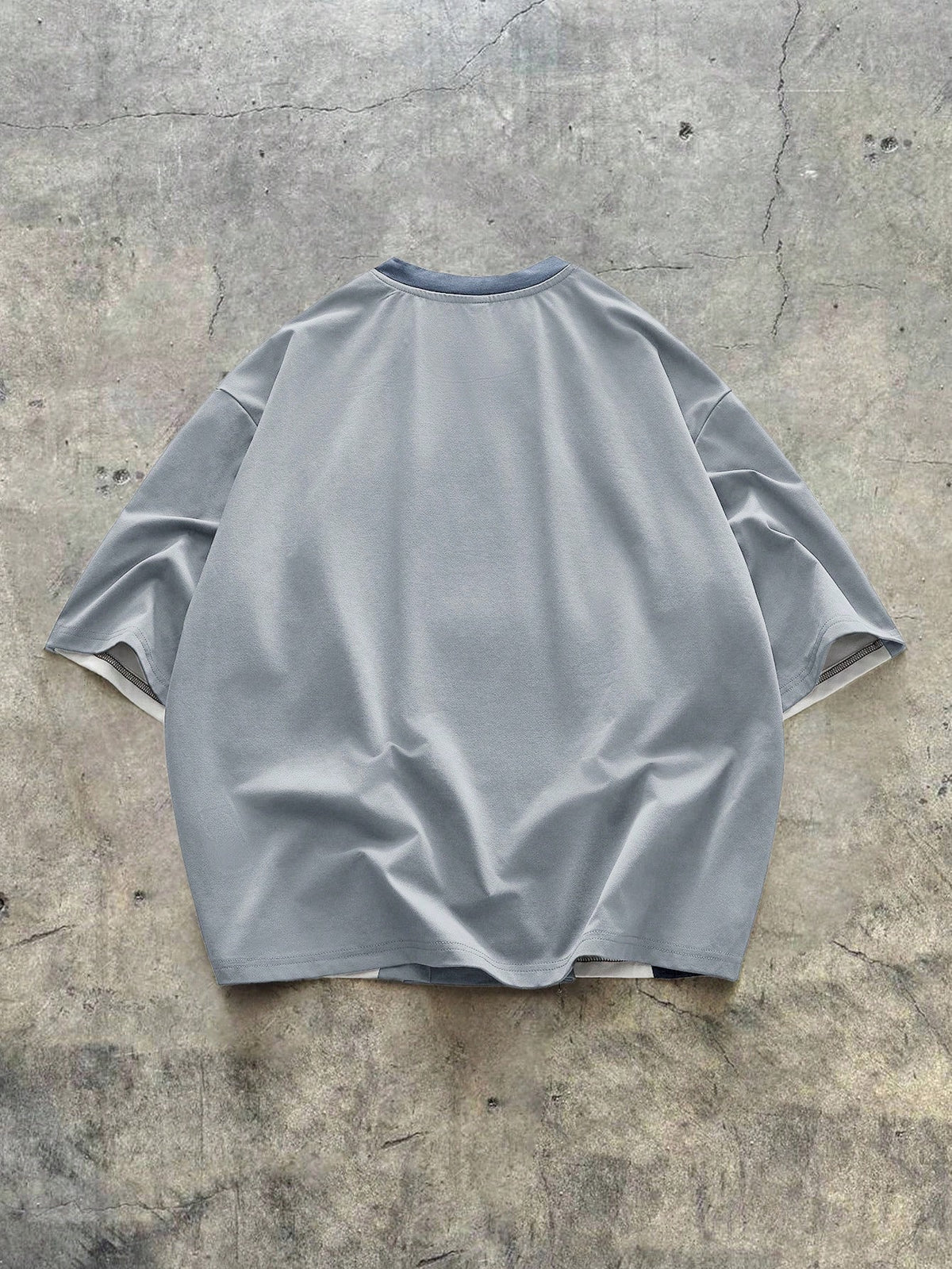 Oversized Contrast Panel T-Shirt - Steel Blue