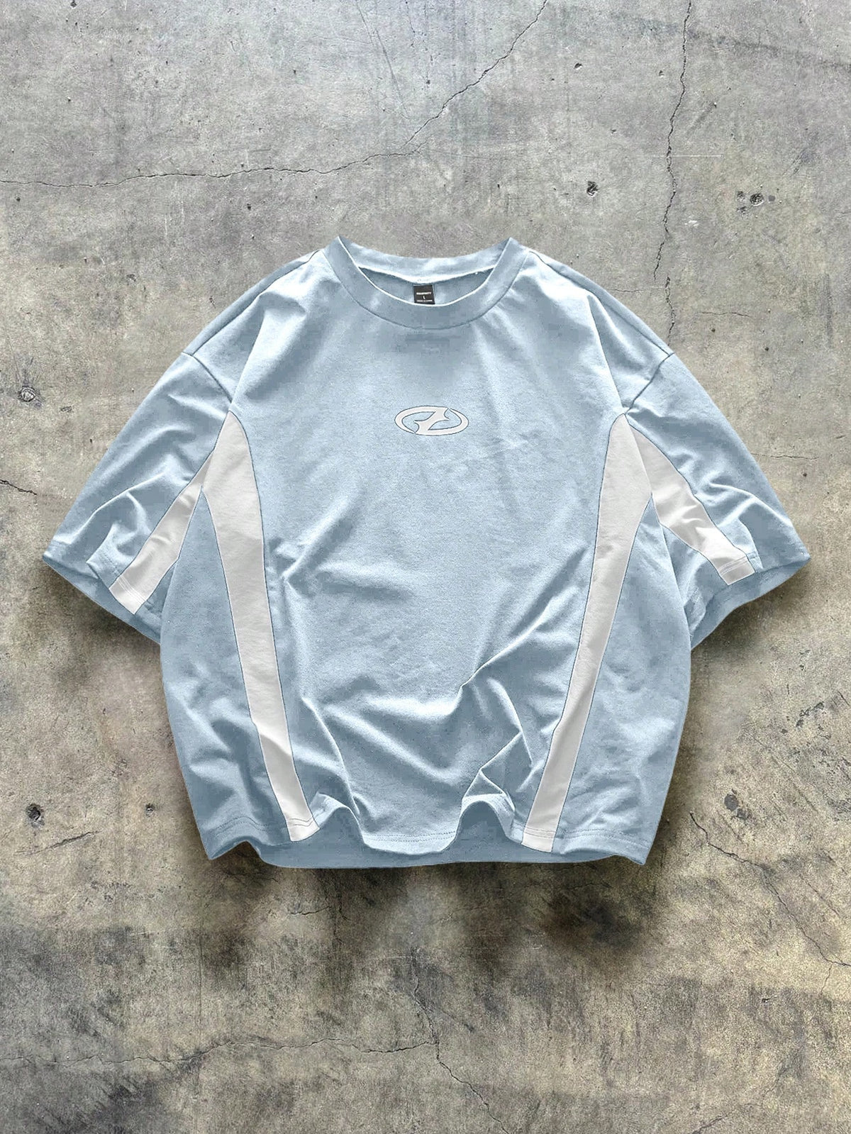 Oversized Contrast Panel T-Shirt - Sky Blue