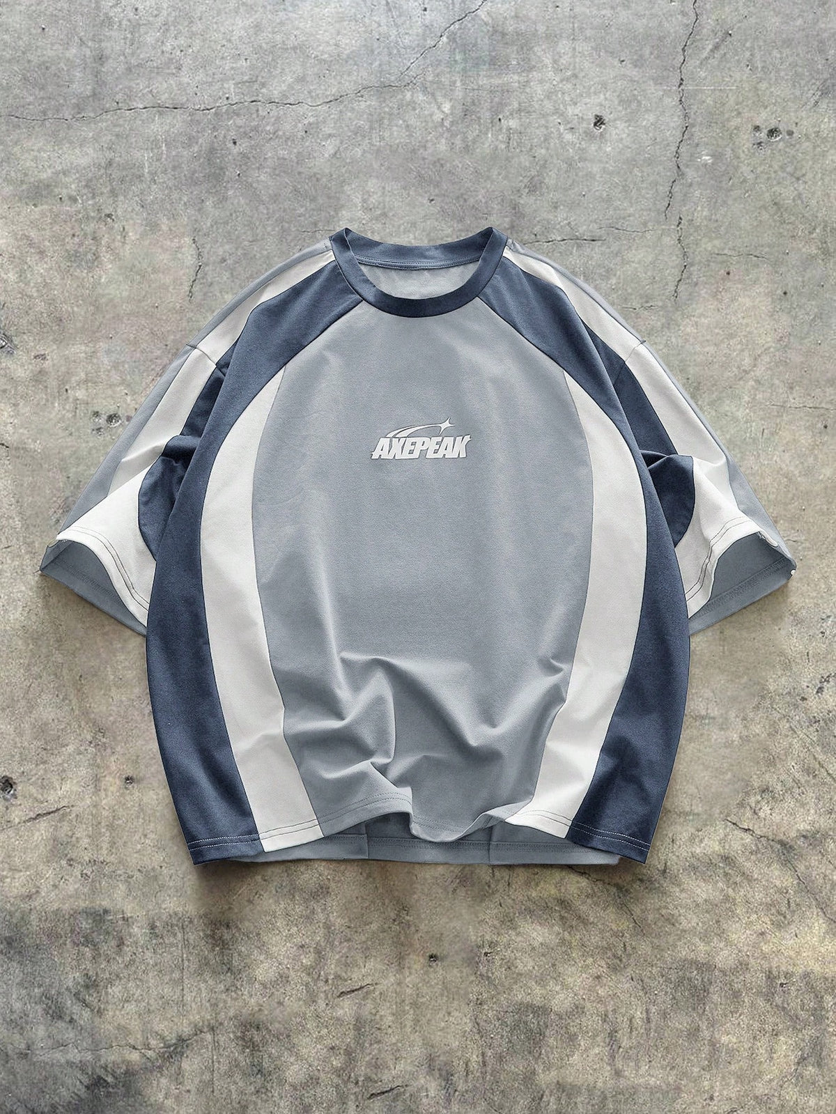 Oversized Contrast Panel T-Shirt - Steel Blue