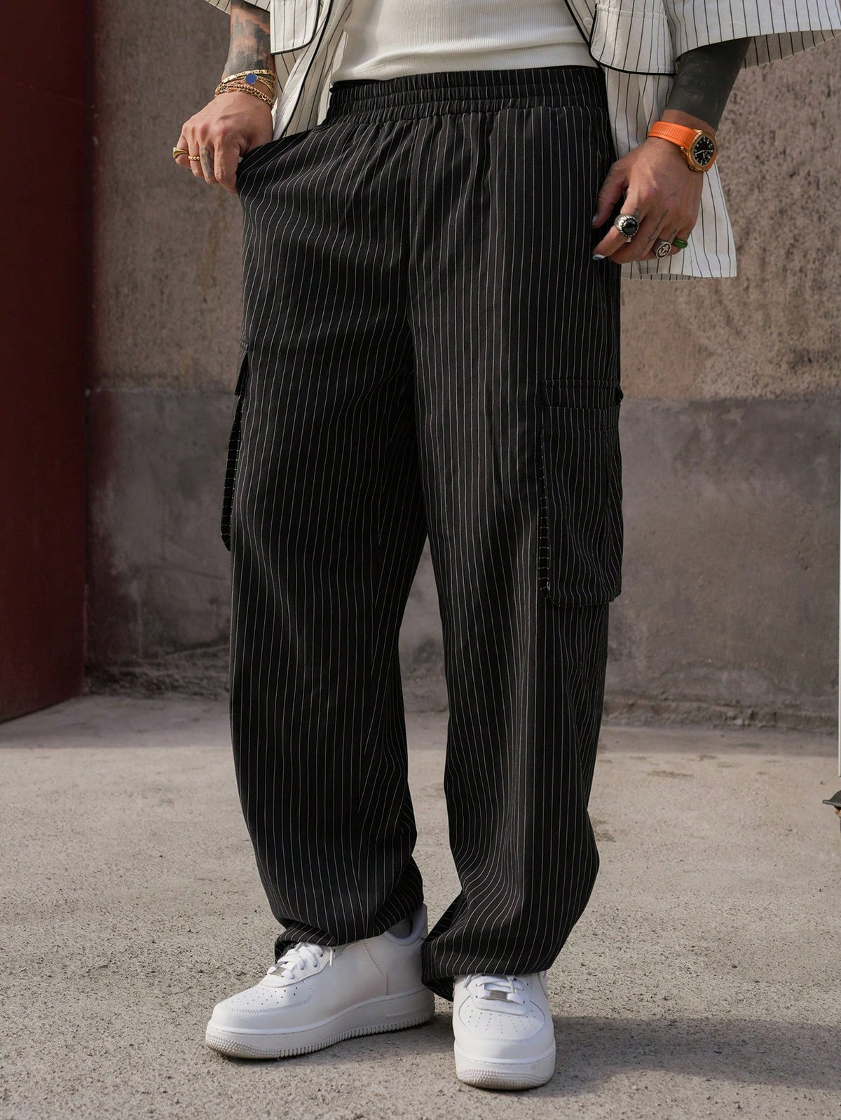 Striped Relaxed Cargo Pants