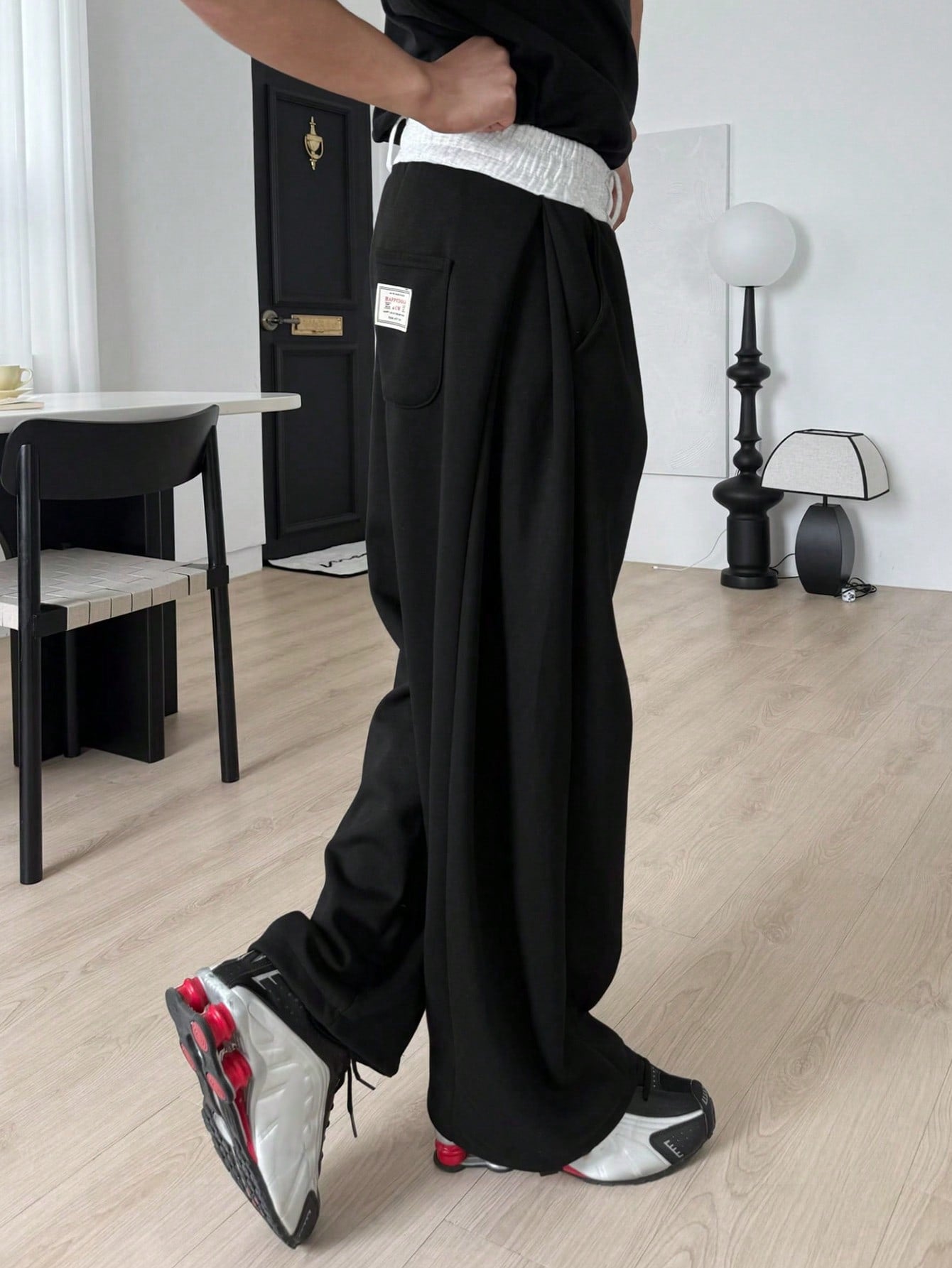 Contrast Waist Baggy Pants