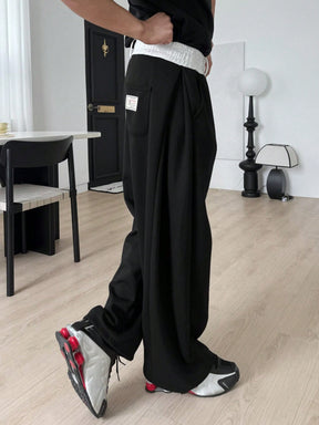 Contrast Waist Baggy Pants