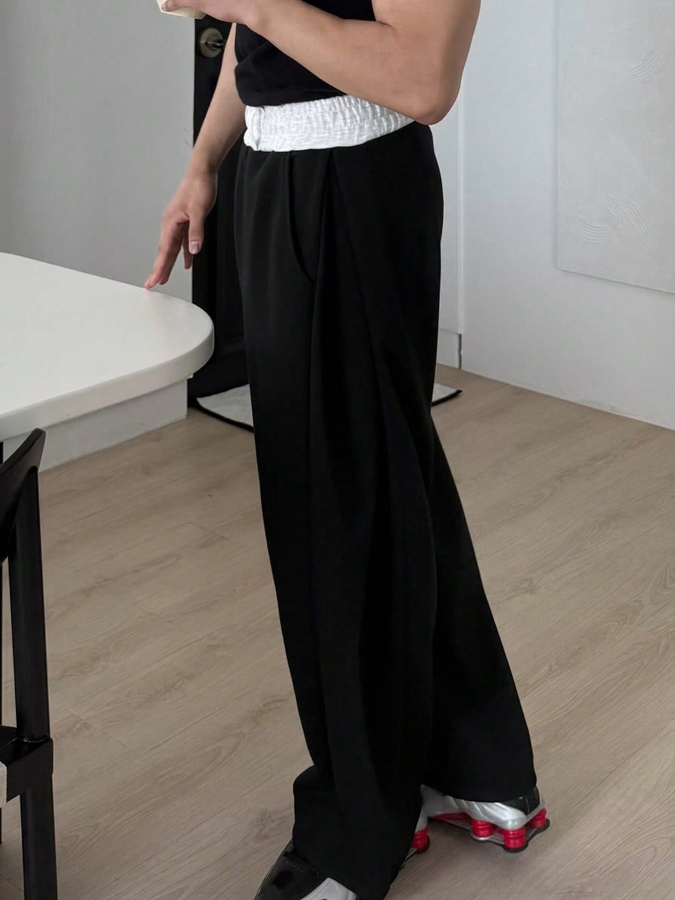 Contrast Waist Baggy Pants