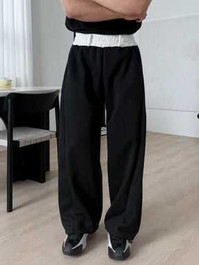 Contrast Waist Baggy Pants