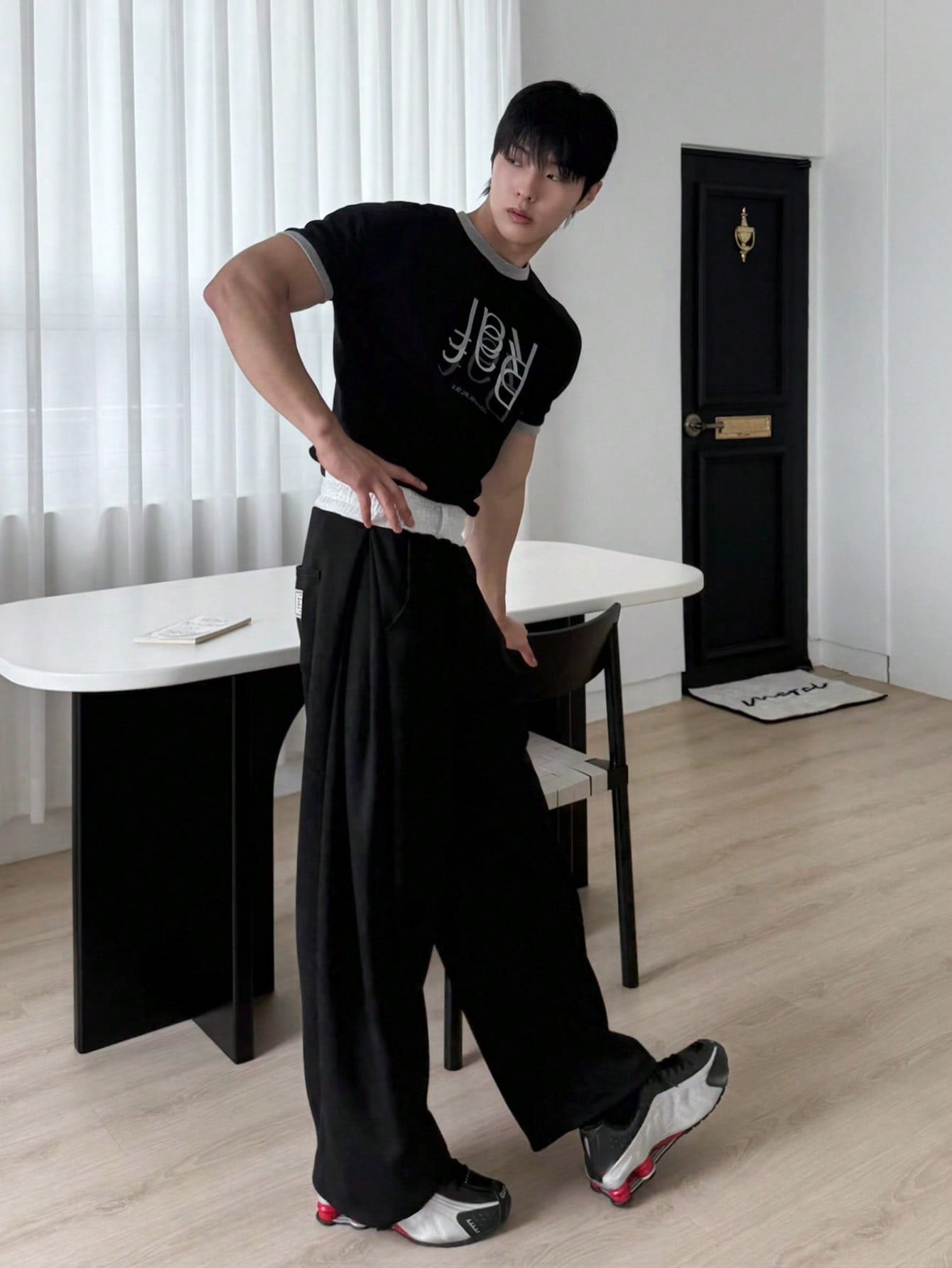 Contrast Waist Baggy Pants