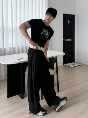 Contrast Waist Baggy Pants