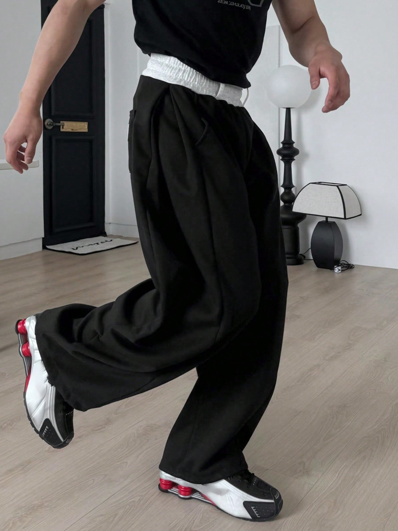 Contrast Waist Baggy Pants