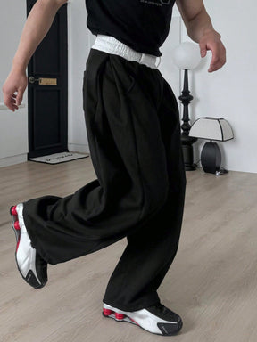 Contrast Waist Baggy Pants